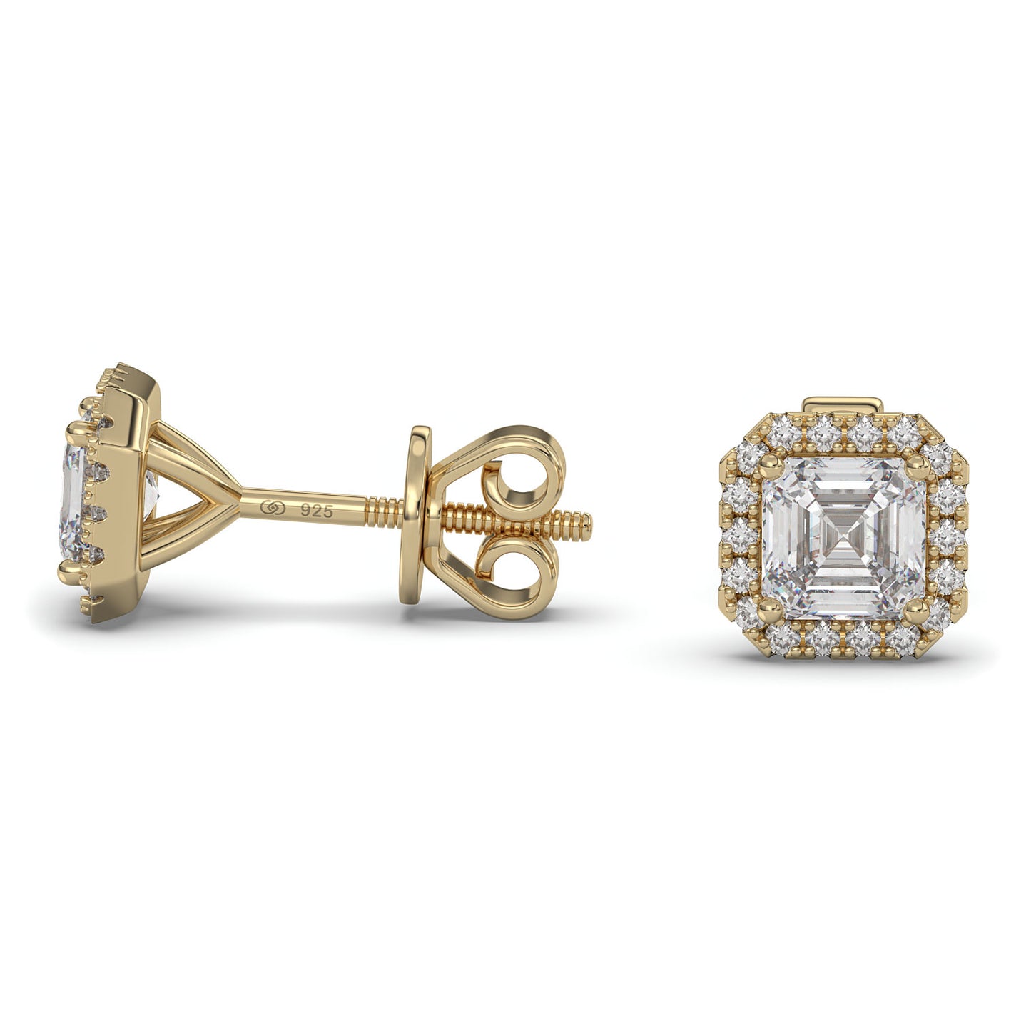 Feliz Asscher Cut Moissanite Halo Earrings