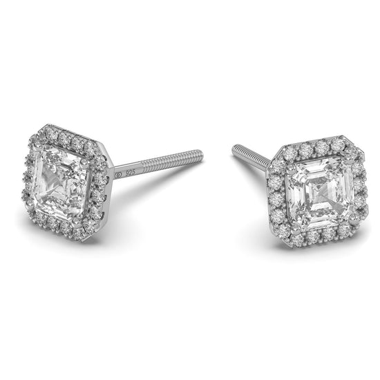 Feliz Asscher Cut Moissanite Halo Earrings