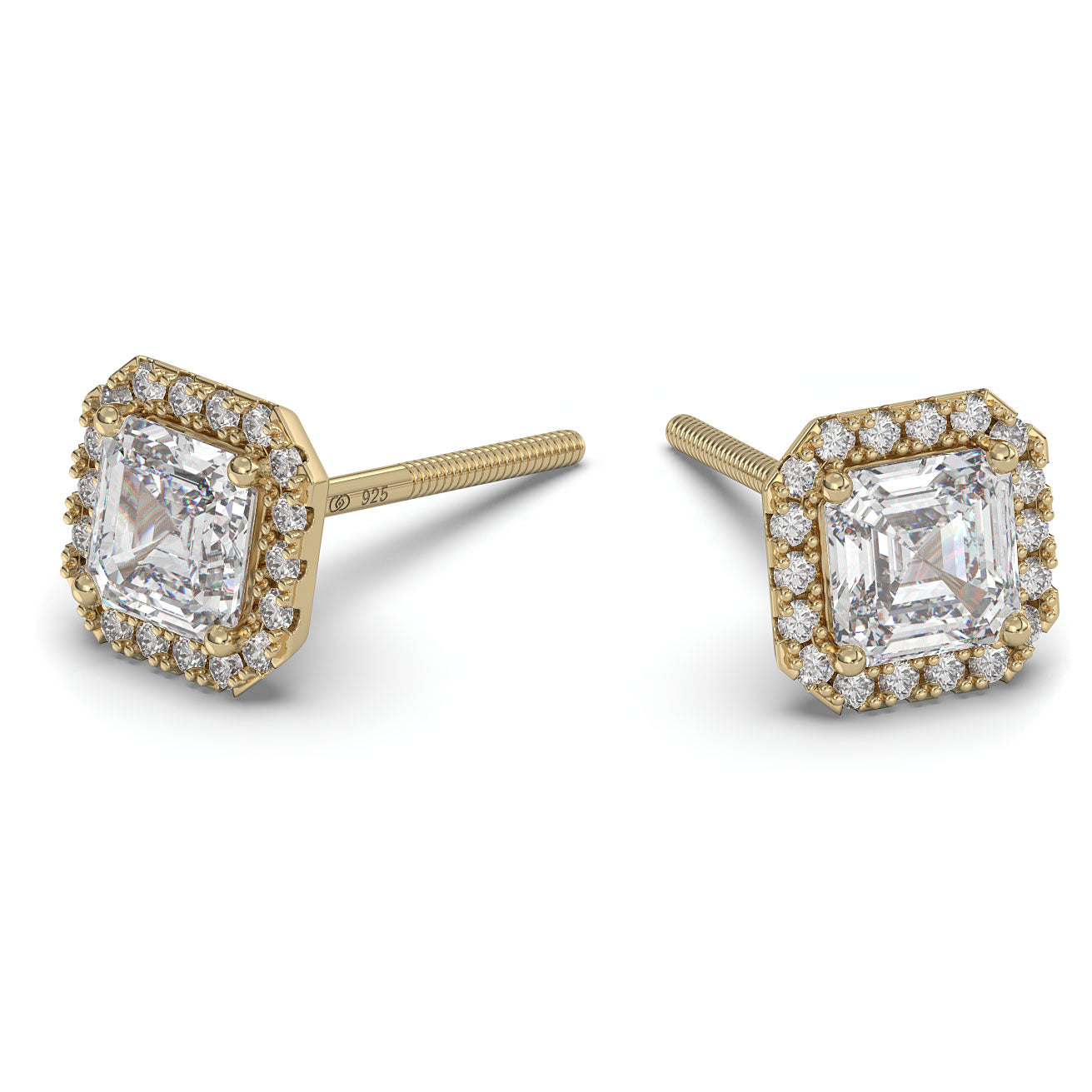 Feliz Asscher Cut Moissanite Halo Earrings