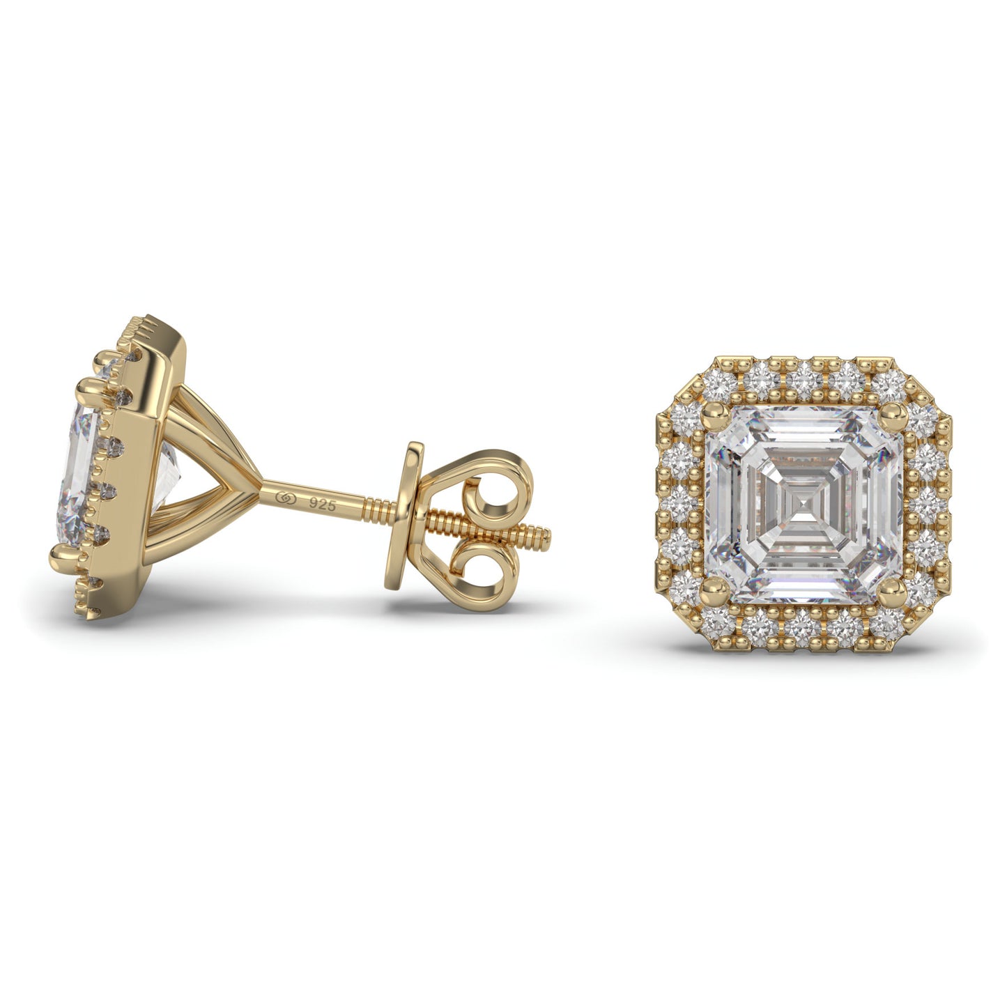 Feliz Asscher Cut Moissanite Halo Earrings