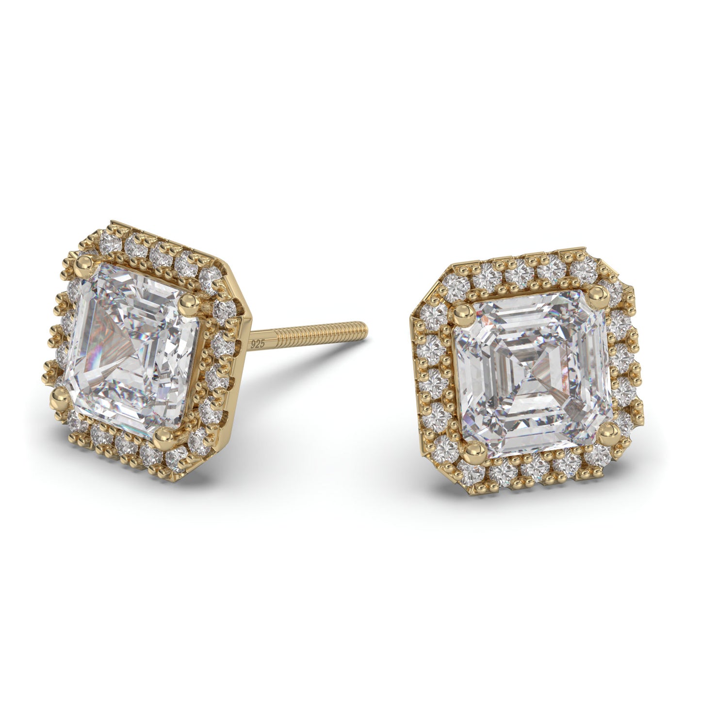 Feliz Asscher Cut Moissanite Halo Earrings