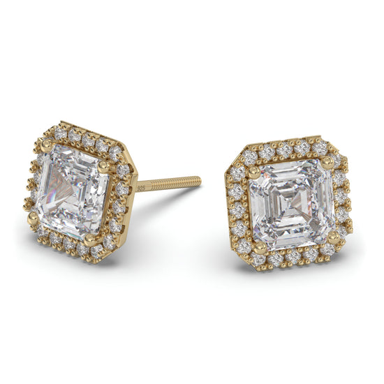 Feliz Asscher Cut Moissanite Halo Earrings