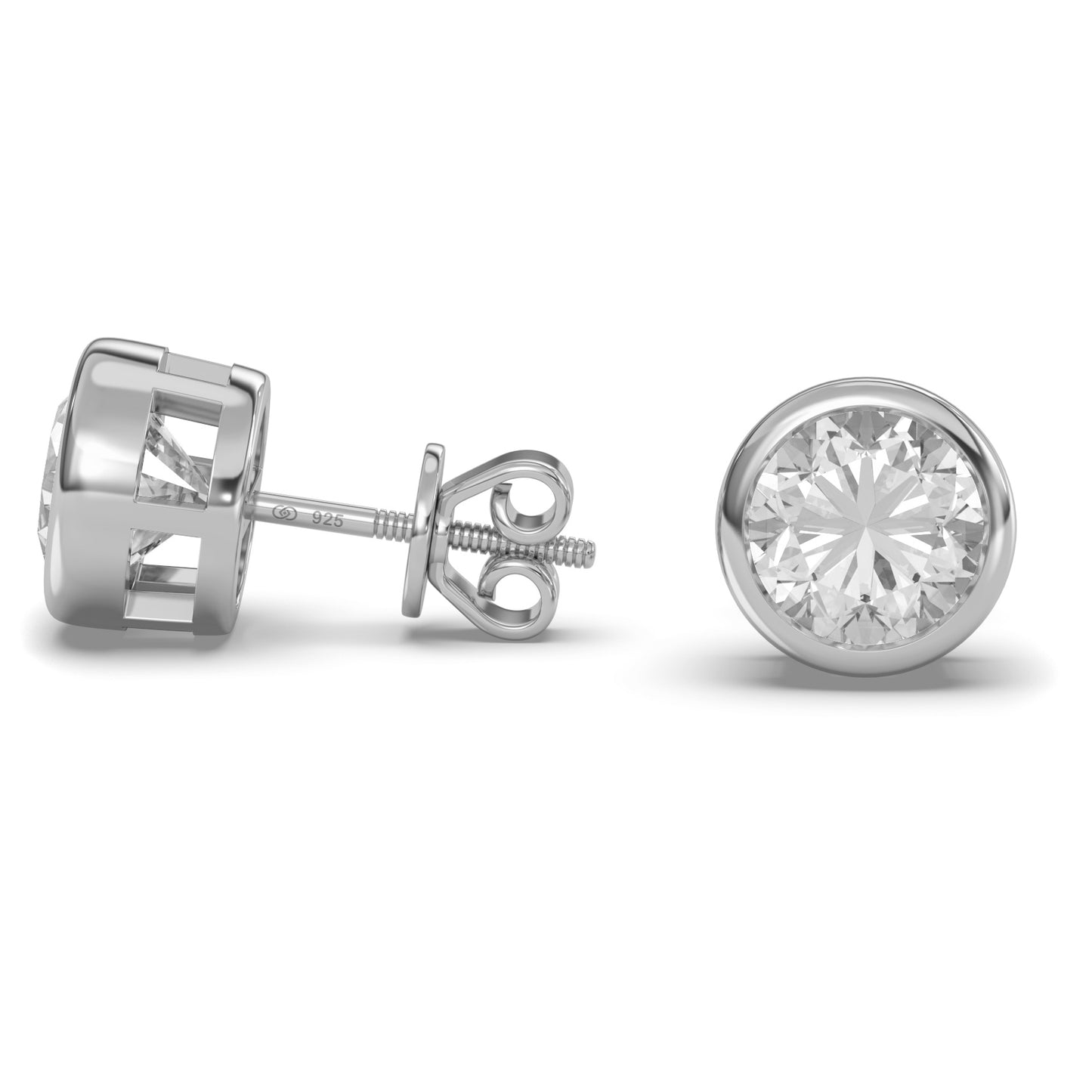 Serenity Round Cut Solitaire Bezel Set Earrings