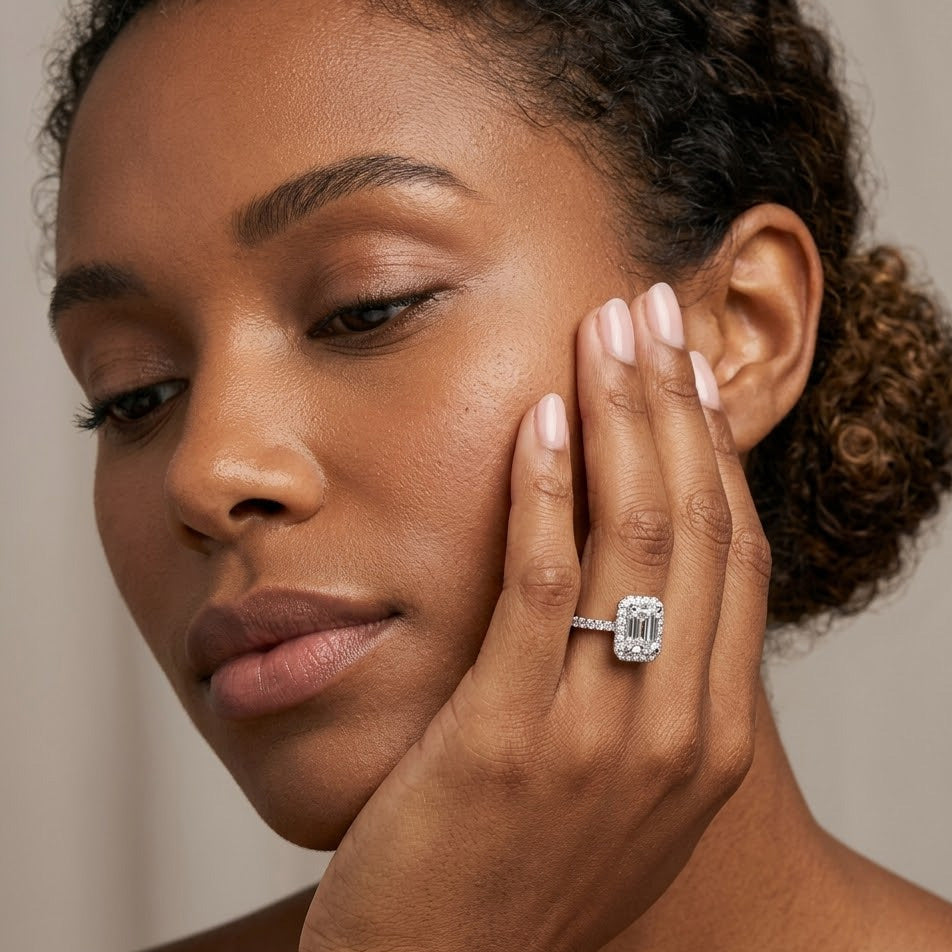Juno Emerald Cut High Halo Engagement Ring