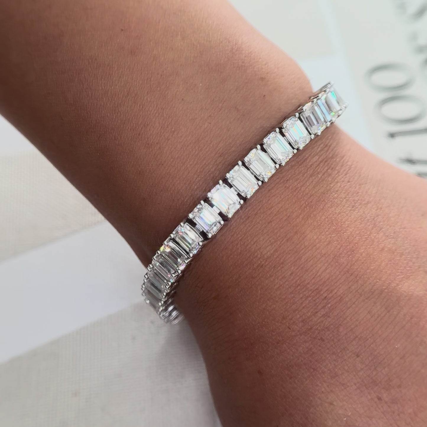 26 CTW Bold Emerald Cut Moissanite Tennis Bracelet