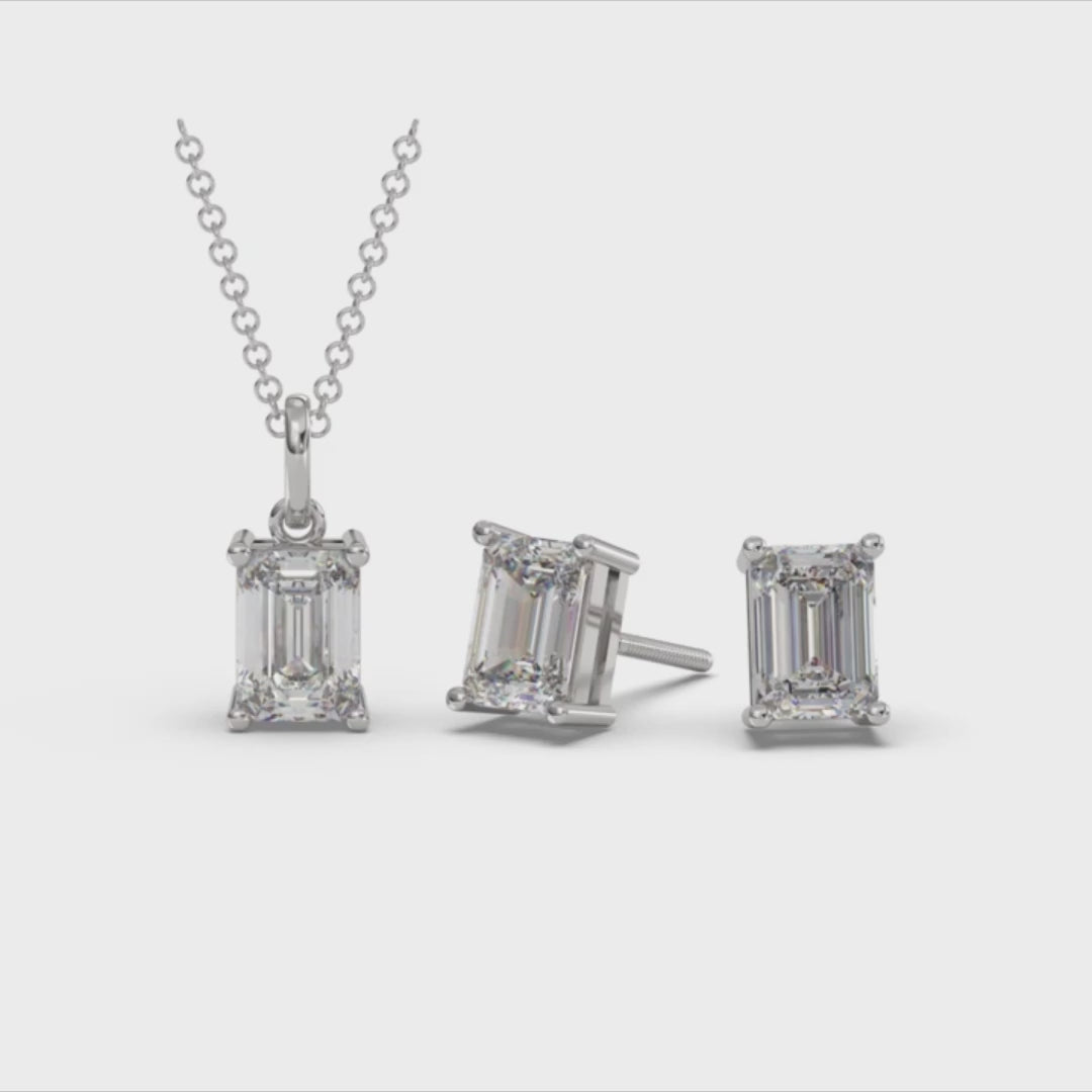 Load and play video in Gallery viewer, Classica Emerald Cut Moissanite Solitaire Necklace
