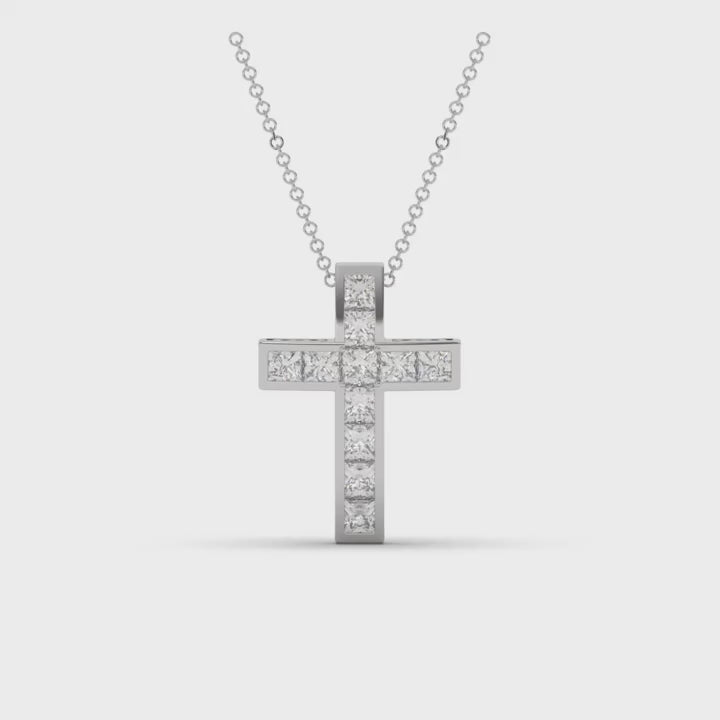 Load and play video in Gallery viewer, Beaulah Princess Cut Moissanite Cross Necklace

