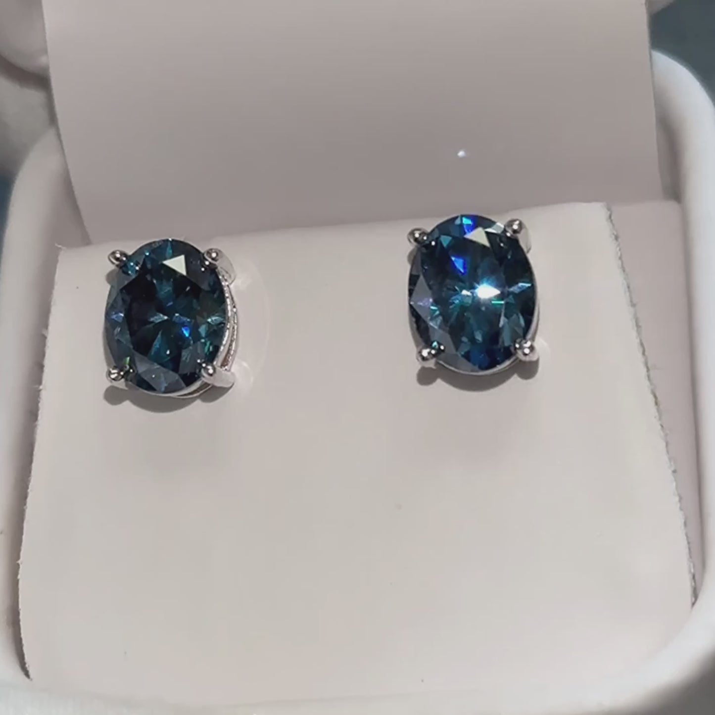 Classica Oval Cut Blue Moissanite Stud Earrings