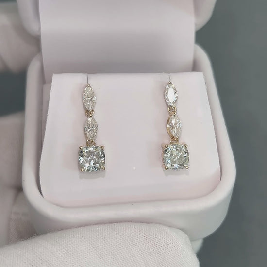 Luxe 3.20 CTW Moissanite Marquise Cushion Cut Drop Earrings