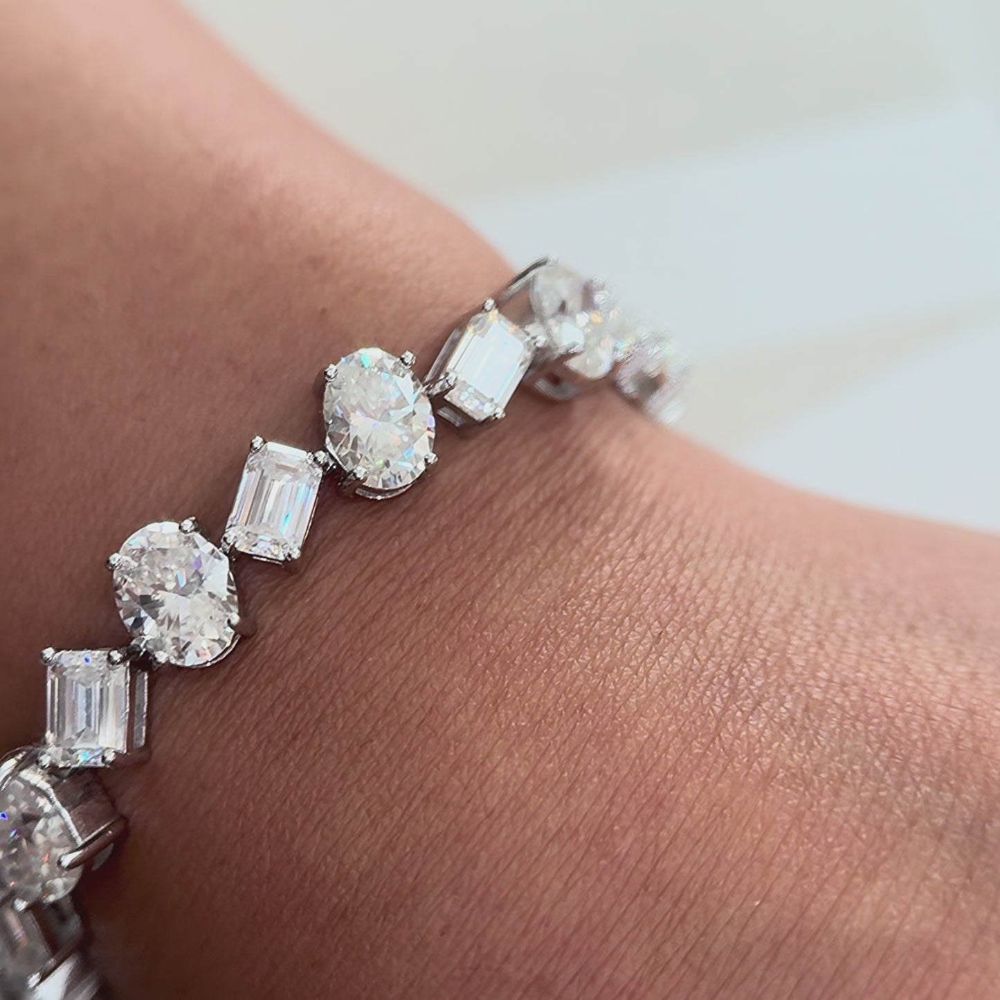 27 CTW Mixed Moissanite Emerald Oval Cut Tennis Bracelet