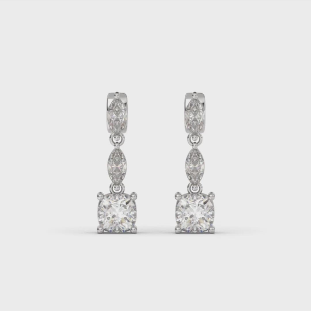 Load and play video in Gallery viewer, Luxe 3.20 CTW Moissanite Marquise Cushion Cut Drop Earrings
