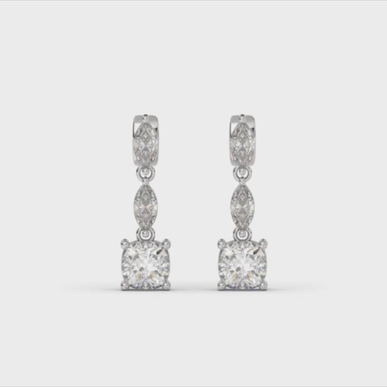 Load and play video in Gallery viewer, Luxe 3.20 CTW Moissanite Marquise Cushion Cut Drop Earrings
