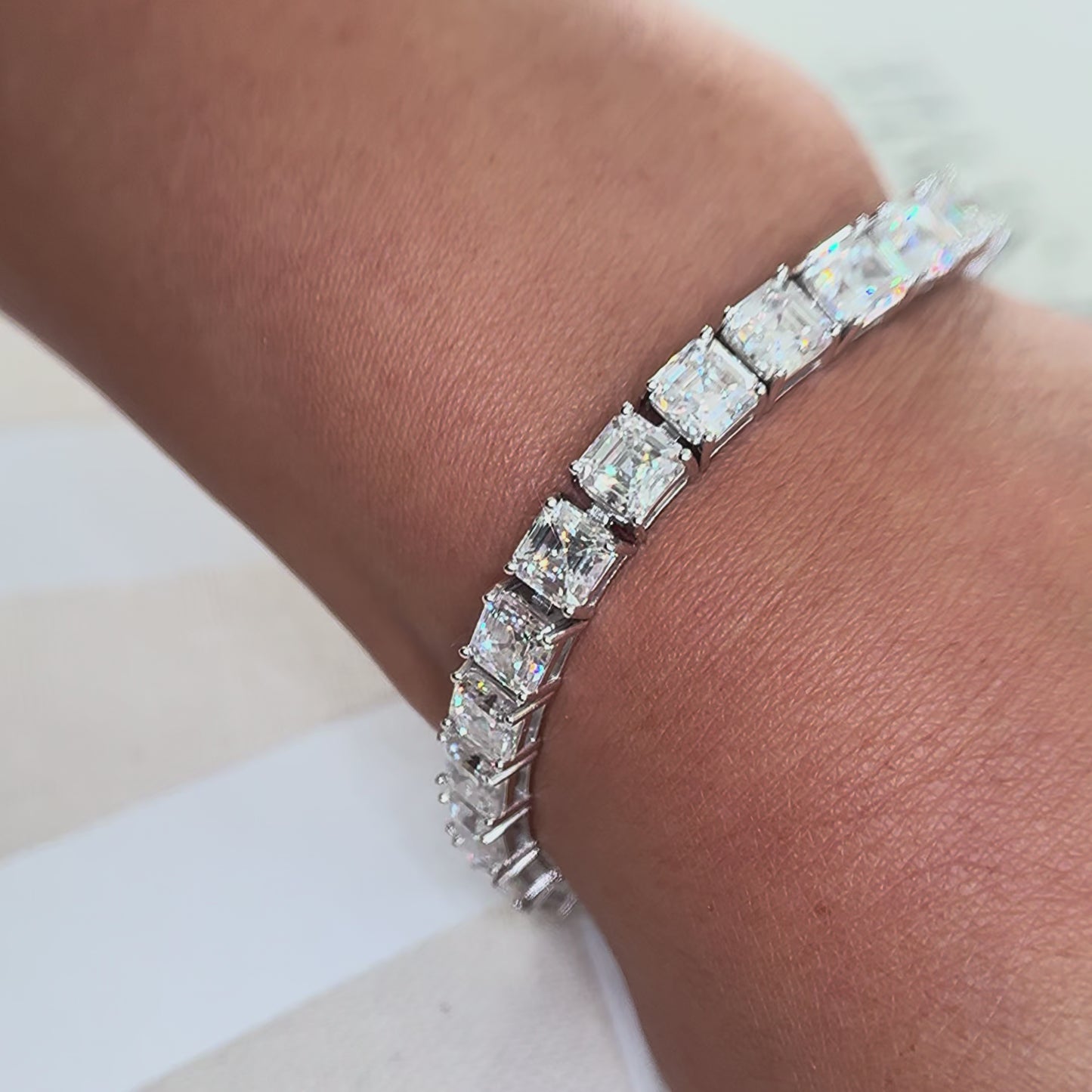 19 CTW Asscher Cut VVS1 Moissanite Tennis Bracelet