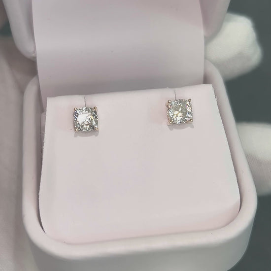 Load and play video in Gallery viewer, Classica Cushion Cut Moissanite Solitaire Stud Earrings
