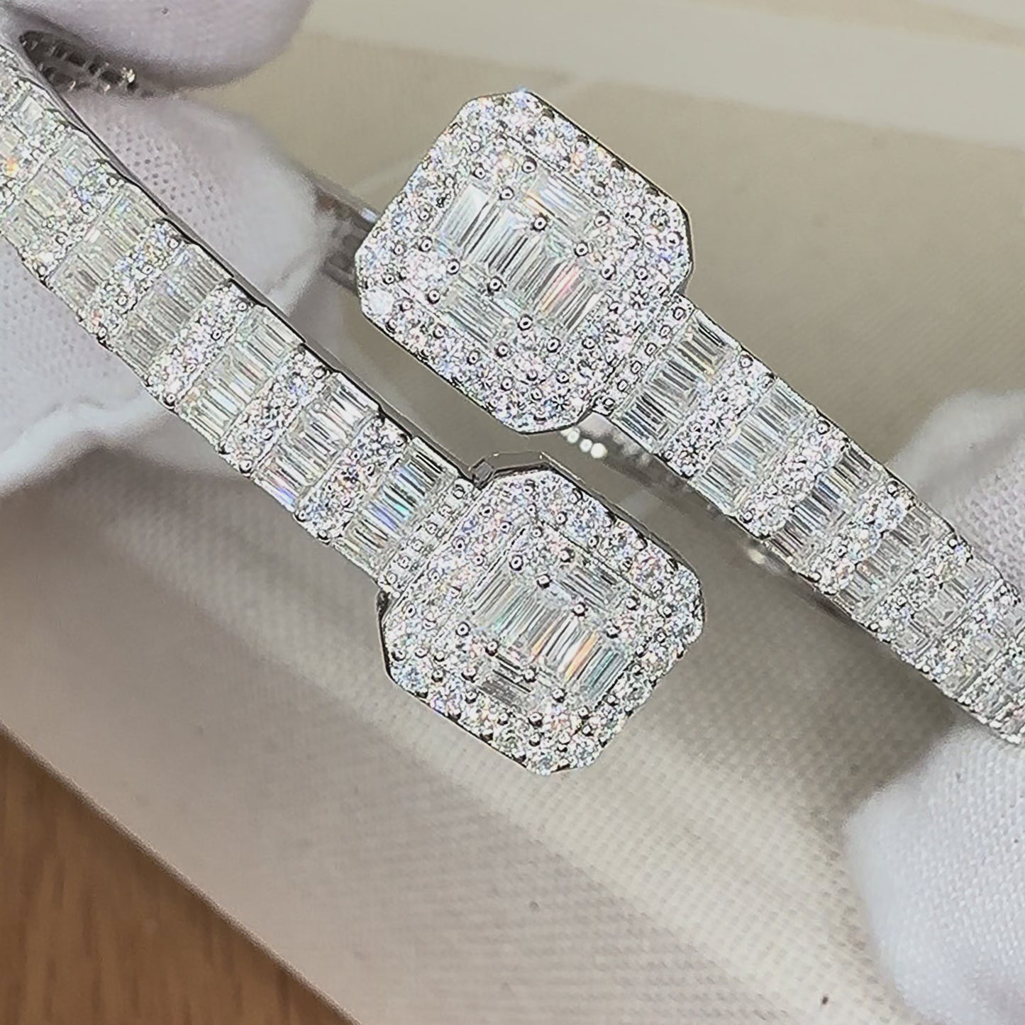 Load and play video in Gallery viewer, Nautilus Sterling Silver Baguette Moissanite Bangle
