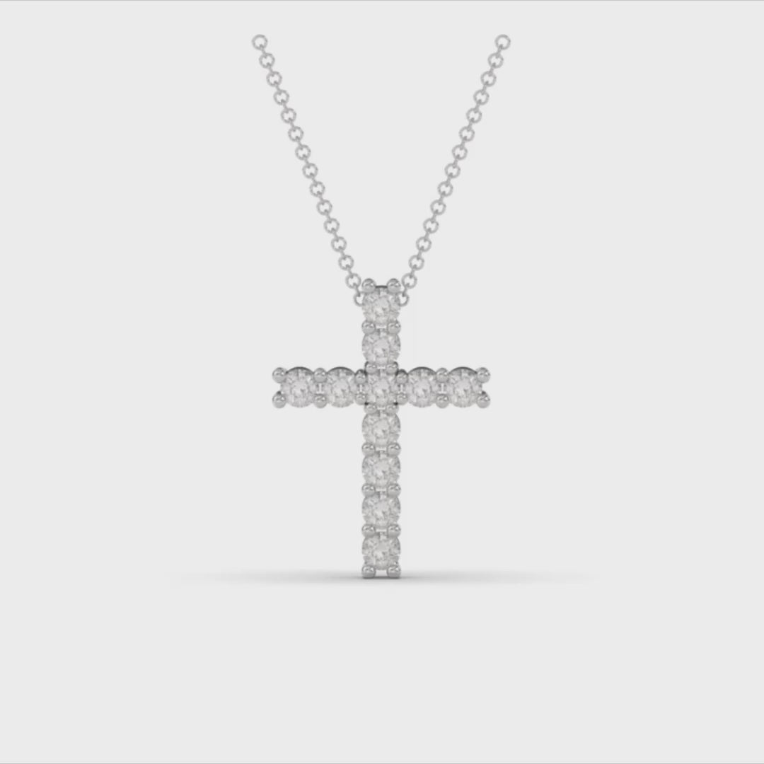 Load and play video in Gallery viewer, Trinity 1.10 CTW VVS Moissanite Cross Necklace
