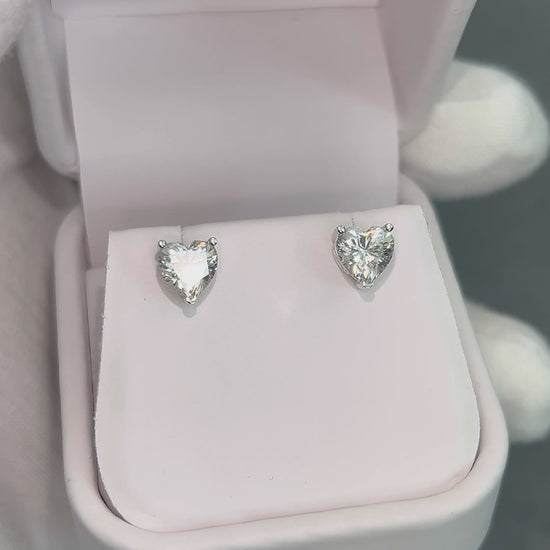 Load and play video in Gallery viewer, Classica Heart Cut Moissanite Solitaire Stud Earrings
